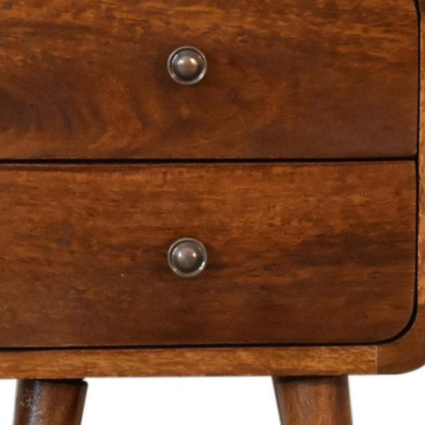 22 Inch Solid Wood Nightstand with Two Drawers for Classic Bedroom Storage