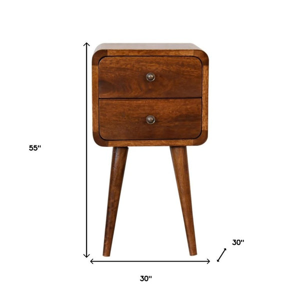 22 Inch Solid Wood Nightstand with Two Drawers for Classic Bedroom Storage