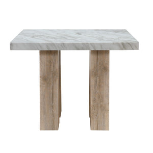 HomeRoots 48 Inch Square Faux Marble Top Counter Height Dining Table in White Natural Wood 642277