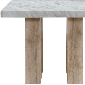 48 Inch Square Faux Marble Top Counter Height Dining Table in White Natural Wood