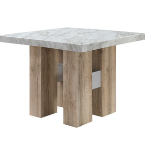 48 Inch Square Faux Marble Top Counter Height Dining Table in White Natural Wood