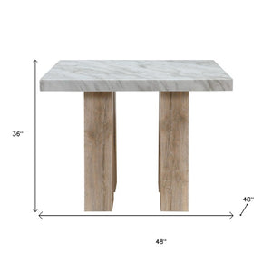 48 Inch Square Faux Marble Top Counter Height Dining Table in White Natural Wood