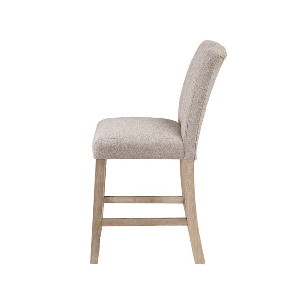 Set of Two Woven Fabric Barstools with Solid Wood Legs for Kitchen Counter Seating
