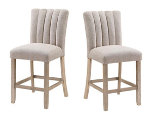 Set of Two Woven Fabric Barstools with Solid Wood Legs for Kitchen Counter Seating