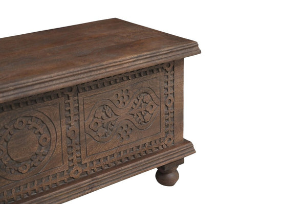 54 Inch Solid Wood Medallion Tufted Storage Ottoman Elegant Living Room Bench Seat Decor