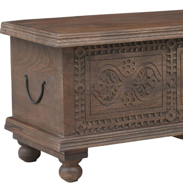 54 Inch Solid Wood Medallion Tufted Storage Ottoman Elegant Living Room Bench Seat Decor