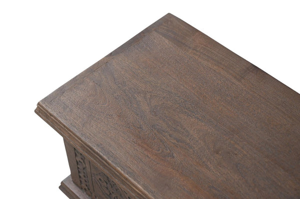 54 Inch Solid Wood Medallion Tufted Storage Ottoman Elegant Living Room Bench Seat Decor