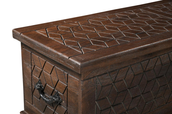 52 Inch Solid Wood Geometric Storage Ottoman Spacious Boho Living Room Accent