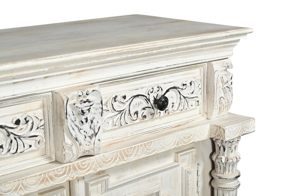 118 Inch Solid Wood Floral Carved Sideboard Six Drawers Six Doors Distressed Finish
