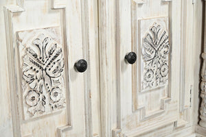 118 Inch Solid Wood Floral Carved Sideboard Six Drawers Six Doors Distressed Finish