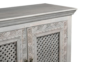 111 Inch Rustic Solid Wood Floral Carved Buffet Six Door Sideboard for Dining Room Storage