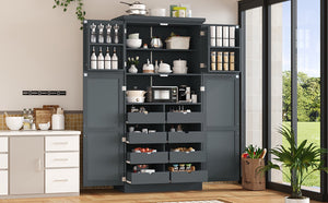 English Elm [assembly Included] Topmax Shaker Pantry Cabinet Tall Mdf Kitchen Storage with Pull-out Trays Gray SP000099AAE
