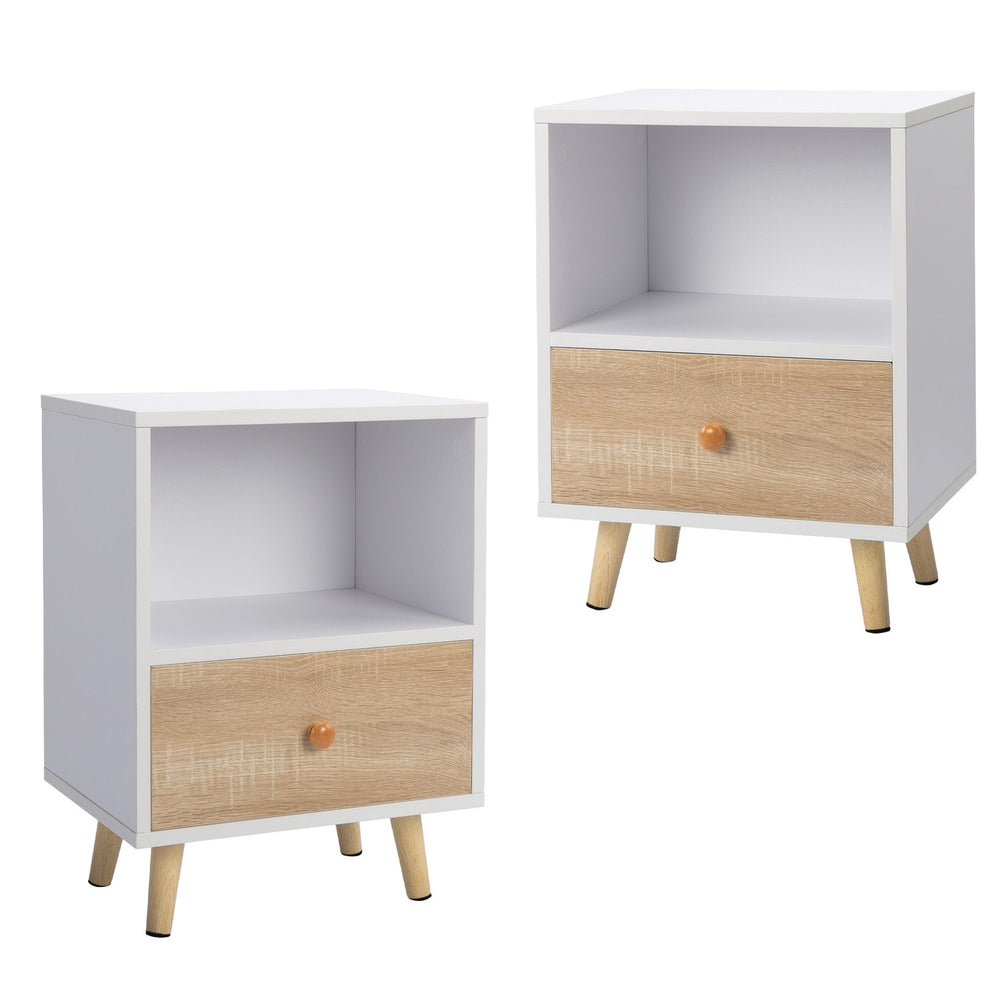 English Elm 2 Bedside Cupboard with Drawer and Shelf, White Nightstand with Pine Legs, Compact 15.75"L x 12"W x 21.5"H, Modern Storage Solution W2181P357561