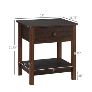 English Elm HOMCOM Farmhouse End Table with Drawer and Open Shelf for Small Spaces Sturdy MDF Accent Table Bronze W2225P249997