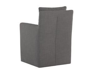 Sunpan Glenrose Elegant Wheeled Dining Armchair - Classic Comfort with Feather-Filled Cushions for Style Effie Smoke