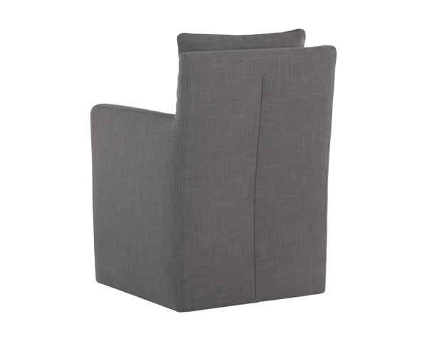 Sunpan Glenrose Elegant Wheeled Dining Armchair - Classic Comfort with Feather-Filled Cushions for Style Effie Smoke