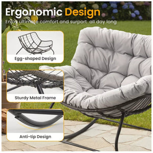English Elm Dark Wicker Egg Rocking Chair with Ottoman Outdoor Pe Woven Patio Lounge Set Light Gray B082P455171