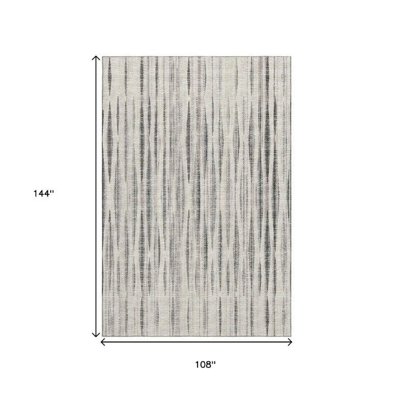 HomeRoots 9x12 Striped Washable Polyester Area Rug for Indoor Outdoor Patios and Living Rooms 642324