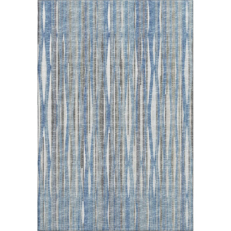 Striped Washable Polyester Indoor Outdoor Area Rug for Coastal Patios and Living Spaces
