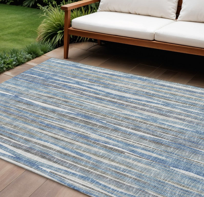 Striped Washable Polyester Indoor Outdoor Area Rug for Coastal Patios and Living Spaces