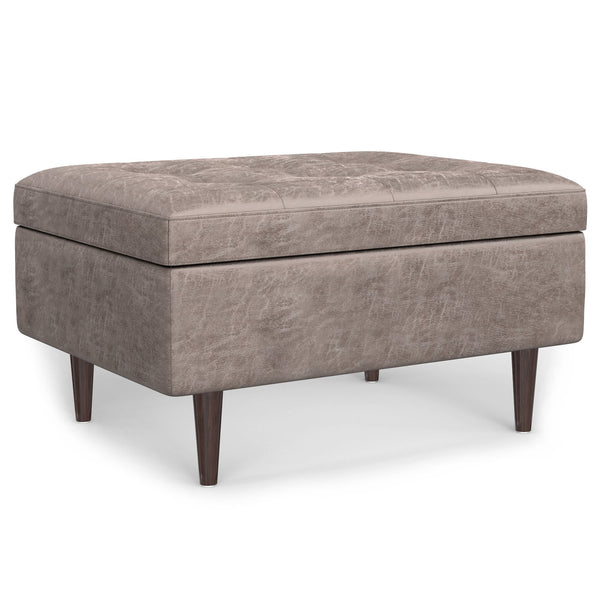 English Elm Shay Mid Century Storage Ottoman Coffee Table with Lift-Top, Tufted Vegan Leather, Wood Frame Gray B136P252673