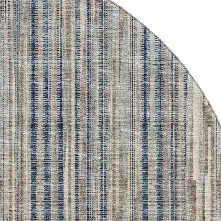 8 Foot Round Striped Polyester Area Rug for Patios Entryways and High Traffic Spaces