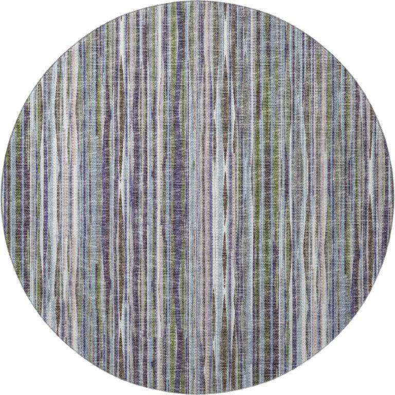8 Ft Round Striped Polyester Area Rug for Indoor Outdoor Patios and Entryways