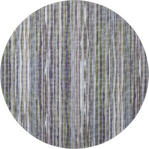 8 Ft Round Striped Polyester Area Rug for Indoor Outdoor Patios and Entryways