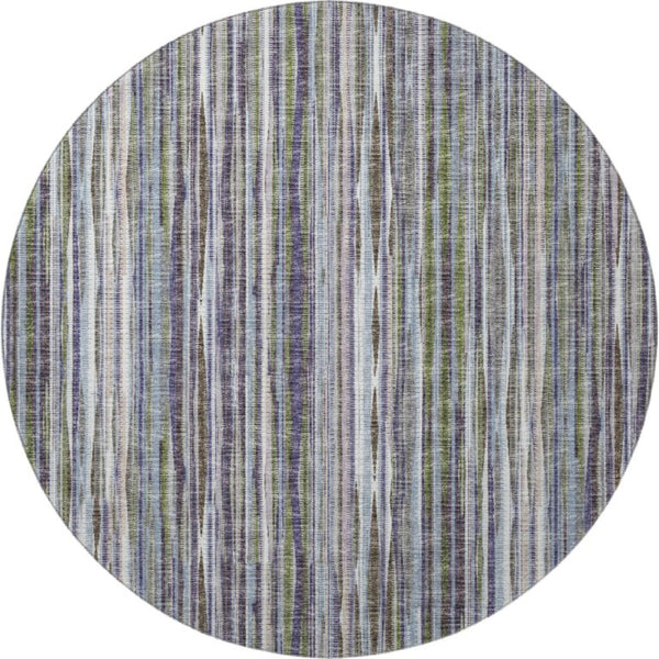 8 Ft Round Striped Polyester Area Rug for Indoor Outdoor Patios and Entryways