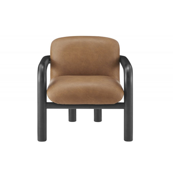 English Elm Modern Oak Framed Faux Leather Armchair Sculptural Accent Seat for Living Rooms Black Brown B011P423335