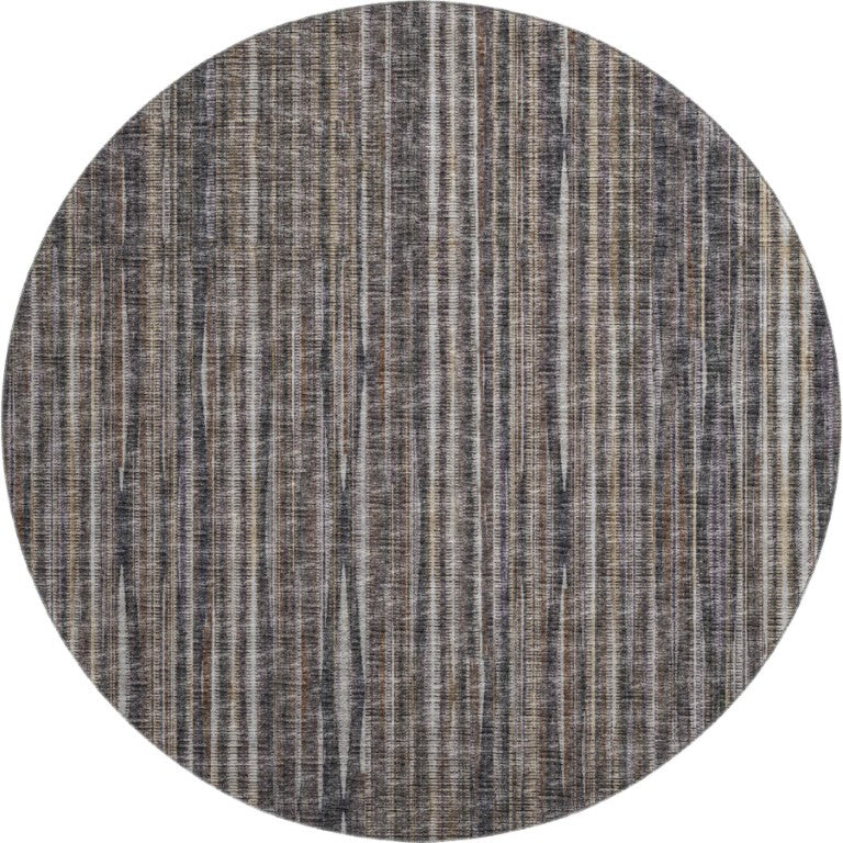 HomeRoots 8 Ft Round Striped Polyester Area Rug for Patios Foyers and Family Rooms 642364
