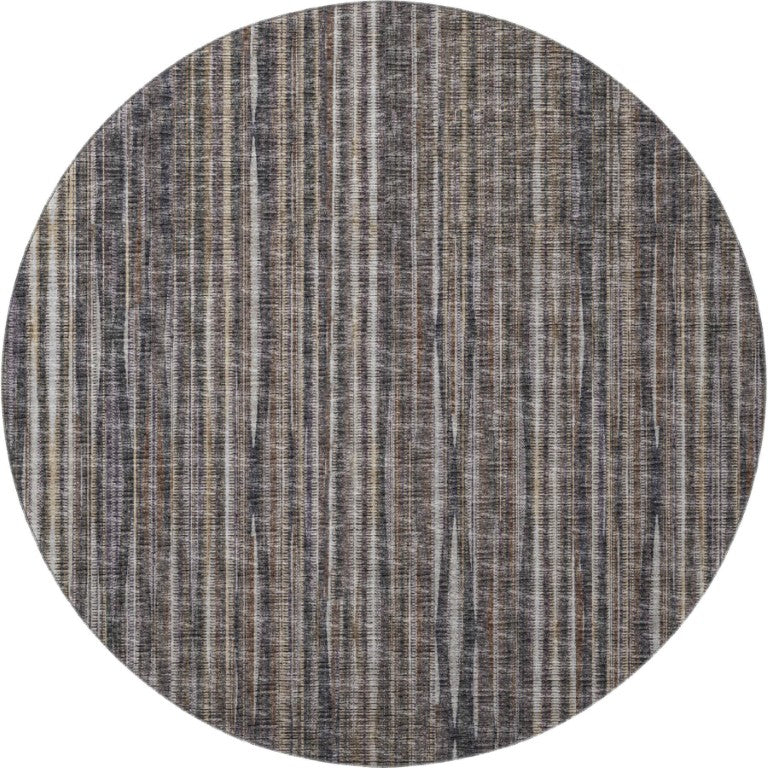 HomeRoots 8 Ft Round Striped Polyester Area Rug for Patios Foyers and Family Rooms 642364