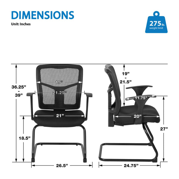 OSP Home Furnishings Progrid Mesh Back Visitor Chair with Lumbar Support and Sled Base for Modern Offices 9093B-30
