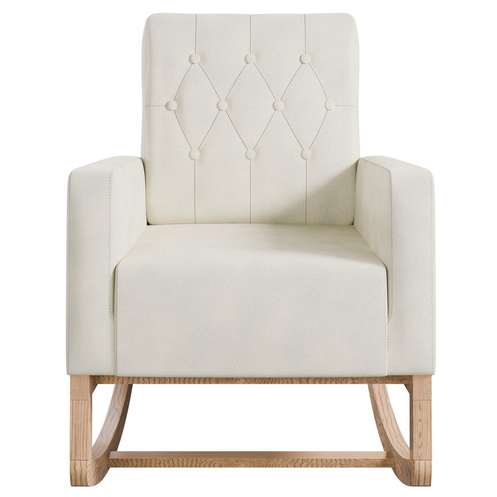 English Elm Rocker Diamond-Tufted Upholstered Rocking Chair with Plush Cushions, Exposed Legs, Elegant Accent Beige+Cream 29 L x 28 W x 20 H B089P240472