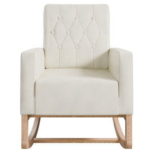 English Elm Rocker Diamond-Tufted Upholstered Rocking Chair with Plush Cushions, Exposed Legs, Elegant Accent Beige+Cream 29 L x 28 W x 20 H B089P240472