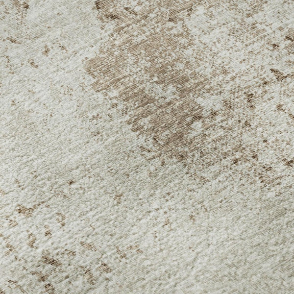 Abstract Washable Polyester Area Rug Low Pile Indoor Outdoor Brown Ivory Pattern Decor