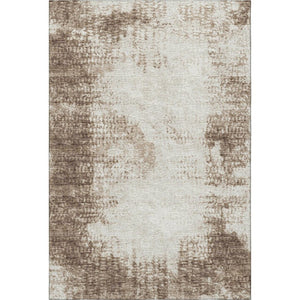 Abstract Washable Polyester Area Rug Low Pile Indoor Outdoor Brown Ivory Pattern Decor