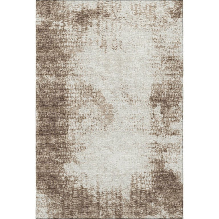 HomeRoots Abstract Washable Polyester Area Rug Low Pile Indoor Outdoor Brown Ivory Pattern Decor 9' x 12' 642474