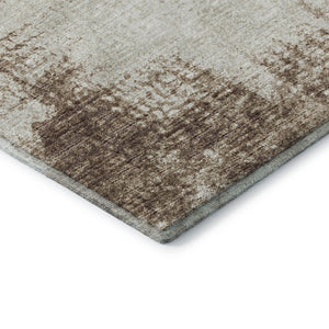 Abstract Washable Polyester Area Rug Low Pile Indoor Outdoor Brown Ivory Pattern Decor
