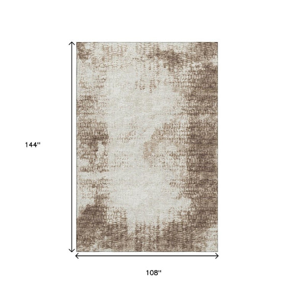 Abstract Washable Polyester Area Rug Low Pile Indoor Outdoor Brown Ivory Pattern Decor