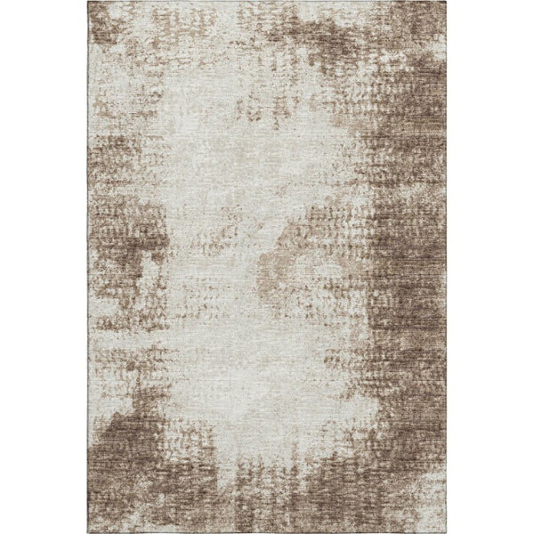 Abstract Washable Polyester Area Rug Low Pile Indoor Outdoor Brown Ivory Pattern Decor