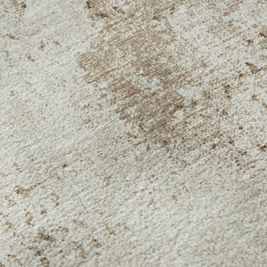 Abstract Washable Polyester Area Rug Low Pile Indoor Outdoor Brown Ivory Pattern Decor