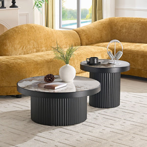 English Elm Coffee Table Nesting Set Round Mdf Pair Walnut Finish for Modern Living Rooms W876S00336