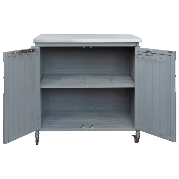 English Elm K&k Rolling Outdoor Kitchen Island Solid Fir Wood Stainless Steel Top Storage Cabinet Grey+Blue N707P370287G