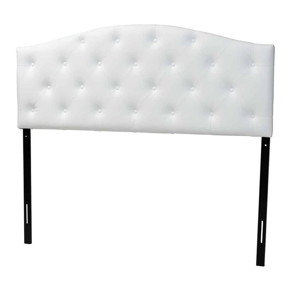 Baxton Studio Baxton Myra Modern Queen Size White Faux Leather Scalloped Headboard with Elegant Button-Tufting BBT6505-White-Queen HB