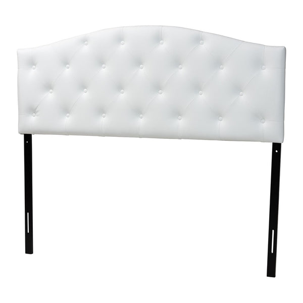 Baxton Studio Baxton Myra Modern Queen Size White Faux Leather Scalloped Headboard with Elegant Button-Tufting BBT6505-White-Queen HB