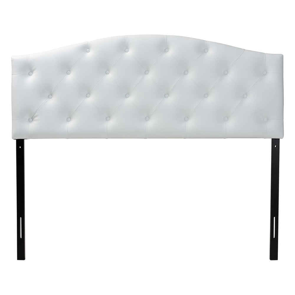 Baxton Studio Baxton Myra Modern Queen Size White Faux Leather Scalloped Headboard with Elegant Button-Tufting BBT6505-White-Queen HB