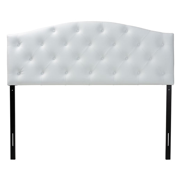 Baxton Studio Baxton Myra Modern Queen Size White Faux Leather Scalloped Headboard with Elegant Button-Tufting BBT6505-White-Queen HB