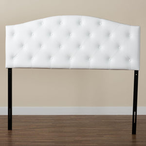 Baxton Studio Baxton Myra Modern Queen Size White Faux Leather Scalloped Headboard with Elegant Button-Tufting BBT6505-White-Queen HB