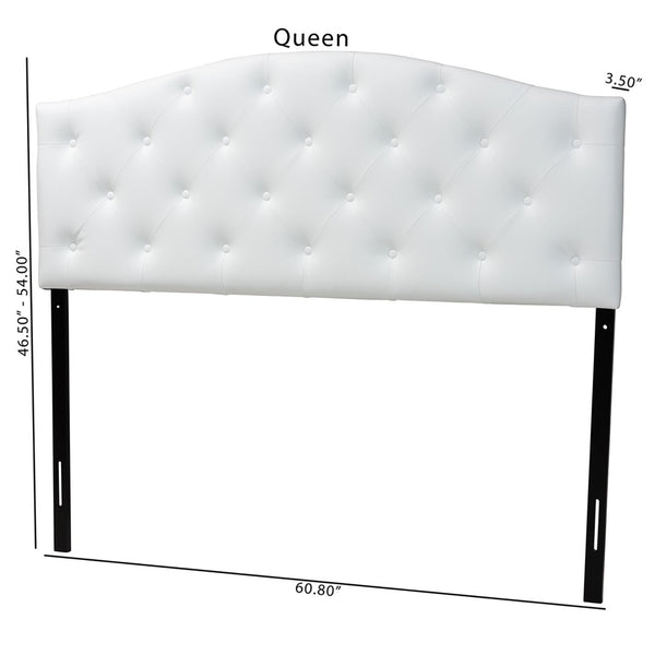 Baxton Studio Baxton Myra Modern Queen Size White Faux Leather Scalloped Headboard with Elegant Button-Tufting BBT6505-White-Queen HB